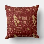 赤と金ゴールドのホリーすてきメリークリスマスことわざ クッション (裏面)