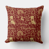 赤と金ゴールドのホリーすてきメリークリスマスことわざ クッション (正面)