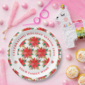 赤と金ゴールドのポインセチア模様 ペーパープレート (パーティー)