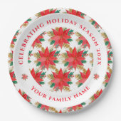 赤と金ゴールドのポインセチア模様 ペーパープレート (正面)