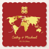 赤と金ゴールドのマップ先中国の結婚先 ペーパーコースター (正面)