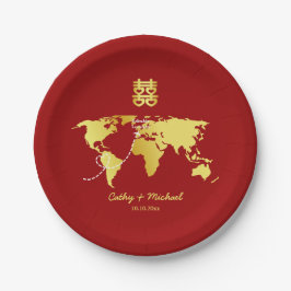 赤と金ゴールドのマップ先中国の結婚先 ペーパープレート