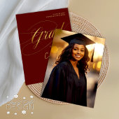 赤と金ゴールドのミニマルスクリプト化された卒業式の写真 招待状