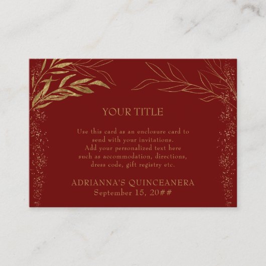 赤と金ゴールドのリーフカスタム披露宴エンクロージャカード エンクロージャーカード (正面)