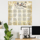 赤と金ゴールドのヴィンテージの鳥の披露宴の座席表 ポスター (ホームオフィス)