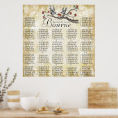 赤と金ゴールドのヴィンテージの鳥の披露宴の座席表 ポスター (キッチン)