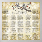 赤と金ゴールドのヴィンテージの鳥の披露宴の座席表 ポスター (正面)