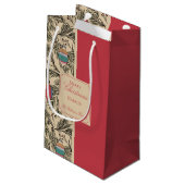 赤と金ゴールドのヴィンテージクリスマスオーナメント，松，果実 スモールペーパーバッグ (裏面アングル)