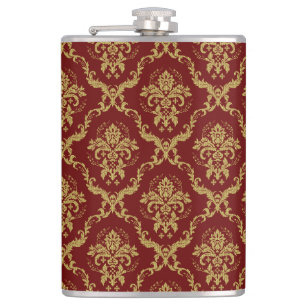 赤と金ゴールドのヴィンテージダマスク フラスク