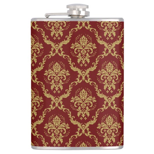 赤と金ゴールドのヴィンテージダマスク フラスク (正面)