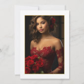 赤と金ゴールドのヴィンテージバラキンセアニラ写真 招待状 (裏面)