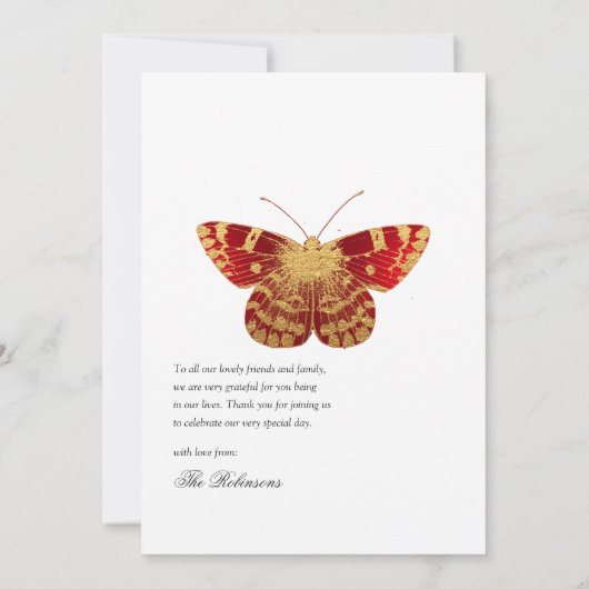 赤と金ゴールドのヴィンテージバラ サンキューカード (裏面)