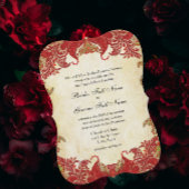 赤と金ゴールドのヴィンテージ結婚ペイズリー 招待状