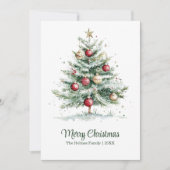 赤と金ゴールドのヴィンテージ非フォトウォーターカラークリスマス シーズンカード (正面)