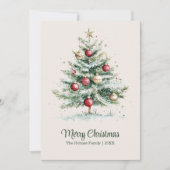 赤と金ゴールドのヴィンテージ非フォトウォーターカラークリスマス シーズンカード (正面)