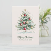 赤と金ゴールドのヴィンテージ非フォトウォーターカラークリスマス シーズンカード (スタンド正面)