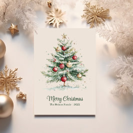 赤と金ゴールドのヴィンテージ非フォトウォーターカラークリスマス シーズンカード