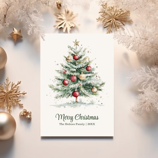 赤と金ゴールドのヴィンテージ非フォトウォーターカラークリスマス シーズンカード