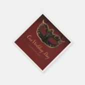 赤と金ゴールドの仮装結婚の スタンダードカクテルナプキン (角)