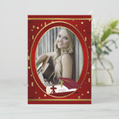 赤と金ゴールドの写真の卒業発表 案内状 (スタンド正面)