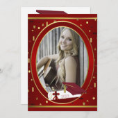 赤と金ゴールドの写真の卒業発表 案内状 (正面/裏面)