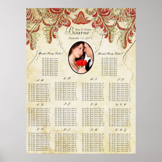 赤と金ゴールドの写真結婚の座席表 ポスター (正面)