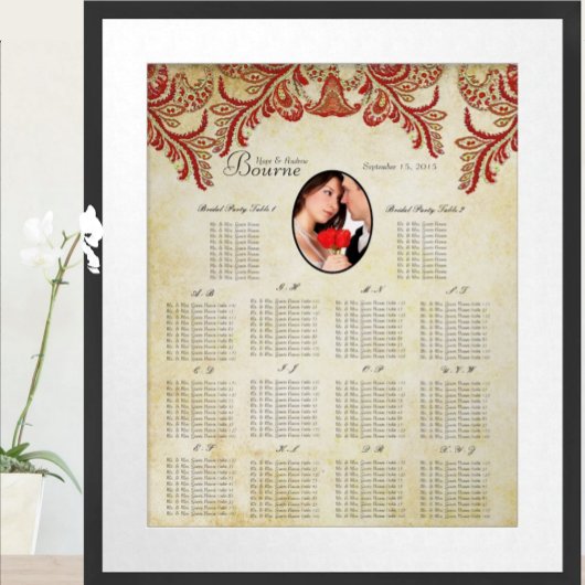 赤と金ゴールドの写真結婚の座席表 ポスター