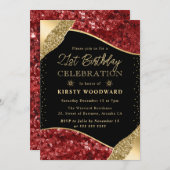 赤と金ゴールドの冬の続編21st誕生日 招待状 (正面/裏面)