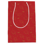 赤と金ゴールドの卒業キャップトス ミディアムペーパーバッグ (正面)