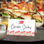 赤と金ゴールドの卒業キャップ折り畳みラベル、食品または プレイスカード