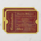 赤と金ゴールドの卒業チケット招待状 招待状 (正面/裏面)