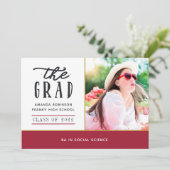 赤と金ゴールドの卒業写真の発表 案内状 (スタンド正面)