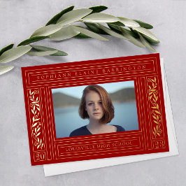 赤と金ゴールドの卒業写真 箔招待状