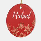 赤と金ゴールドの名前をカスタムすると雪片のある日付 セラミックオーナメント (左)