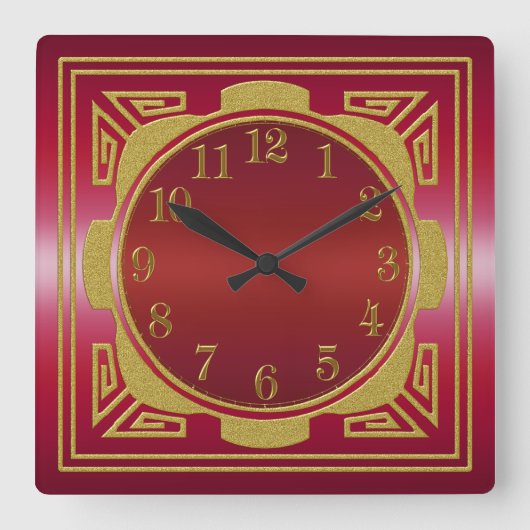 赤と金ゴールドの壁時計 スクエア壁時計 (正面)