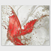 赤と金ゴールドの大理石スプラッシュ ラッピングペーパー (フラット)