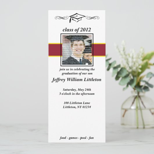 赤と金ゴールドの学校の卒業式への招待 招待状 (スタンド正面)