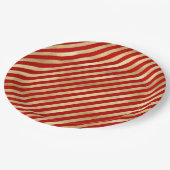 赤と金ゴールドの対角ストライプフェスティバル ペーパープレート (アングル)