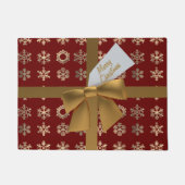 赤と金ゴールドの弓雪の結晶メリークリスマスドormat ドアマット (正面)