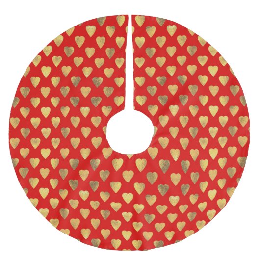 赤と金ゴールドの愛ハートパターン ブラッシュドポリエステルツリースカート (正面)