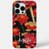 赤と金ゴールドの抽象デザインと名前をカスタムする Case-Mate iPhoneケース (裏面)