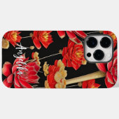 赤と金ゴールドの抽象デザインと名前をカスタムする Case-Mate iPhoneケース (裏面 (横))