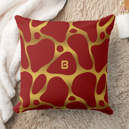 赤と金ゴールドの抽象芸術キリン模様 クッション (ブランケット)