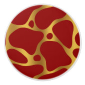 赤と金ゴールドの抽象芸術キリン模様 セラミックノブ (正面)