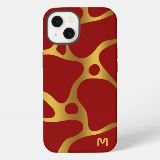 赤と金ゴールドの抽象芸術キリン模様 iPhoneケース (裏面)