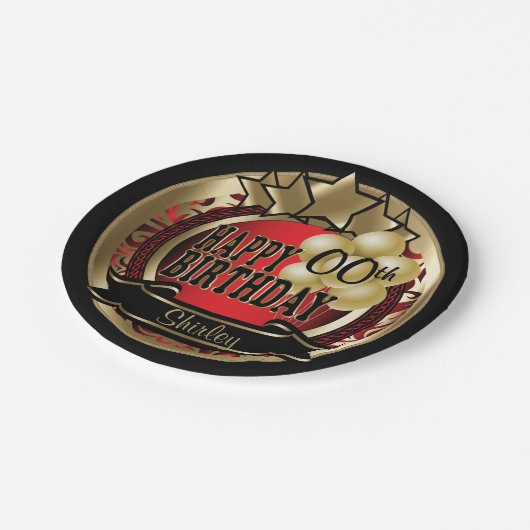 赤と金ゴールドの抽象芸術00番目の誕生日星 ペーパープレート (アングル)