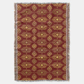 赤と金ゴールドの民族イカットの幾何学的パターン スローブランケット (正面縦)