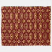 赤と金ゴールドの民族イカットの幾何学的パターン フリースブランケット (正面(横))