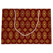 赤と金ゴールドの民族イカットの幾何学的パターン ラージペーパーバッグ (正面)