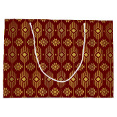 赤と金ゴールドの民族イカットの幾何学的パターン ラージペーパーバッグ (裏面)